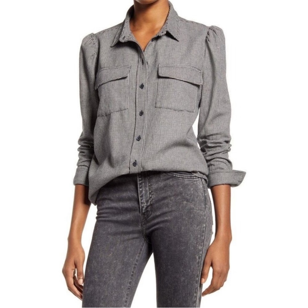Treasure and Bond white black gingham button down shirt